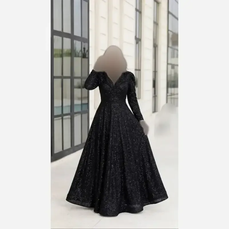 پیراهن مجلسی زنانه گیپور دانتل سنگدوزی مشکی کاپدار سایز بزرگ