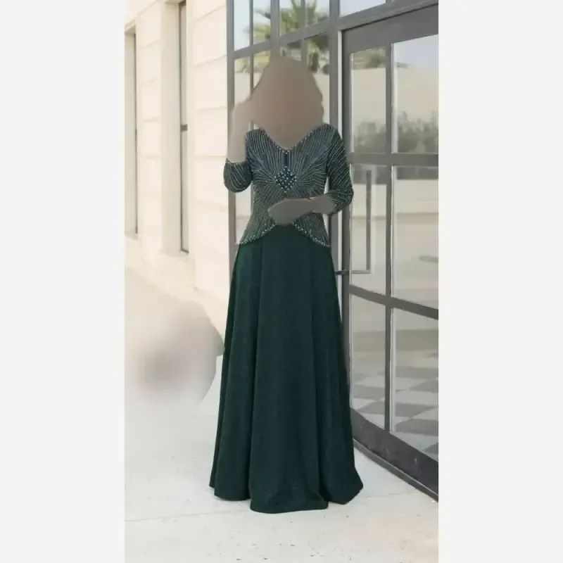 ماکسی زنانه سایز بزرگ لمه ترک مزونی رنگ سبز سورمه ای طوسی