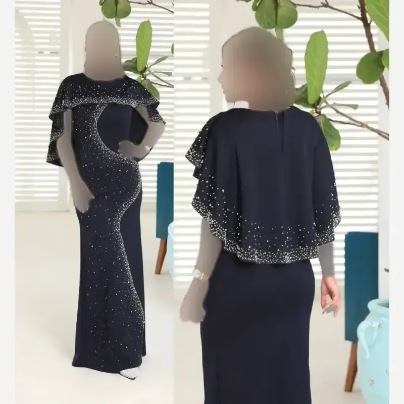 ماکسی مجلسی شنلی مدل بهاره جنس دالقیچ مروارید کوبی و نگین دار