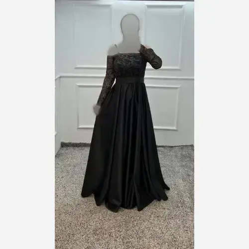 ماکسی زنانه ساتن آمریکایی و تور شایندار طوبی رنگ مشکی