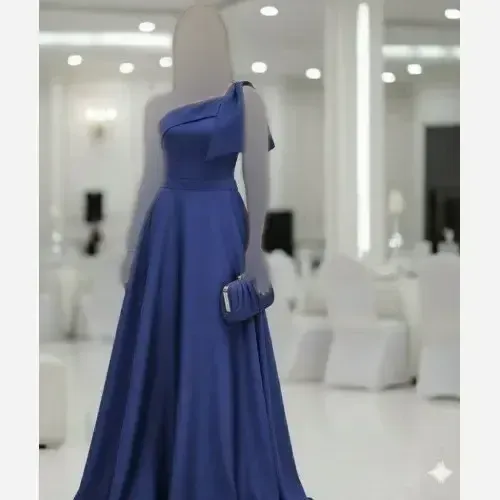 پیراهن مجلسی زنانه مدل سرشانه پاپیون سبک رومی ساتن آمریکایی