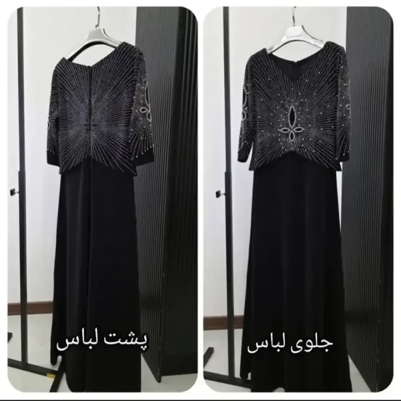 ماکسی مجلسی زنانه کرپ لمه رنگ مشکی قد 150 الی 155