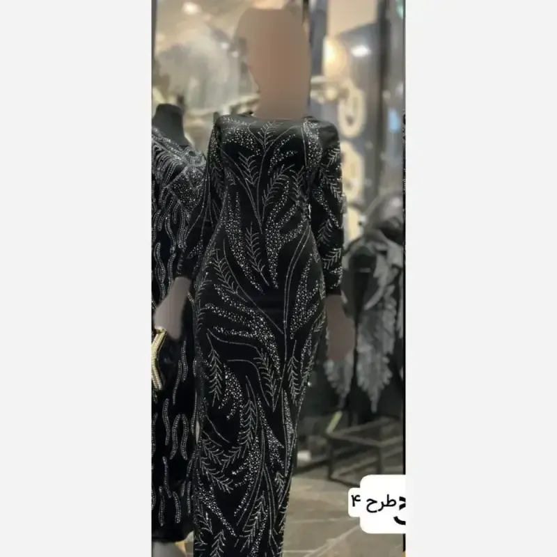 پیراهن ماکسی مجلسی زنانه مخمل نگین دار با چاک بغل سایز 38 تا 46