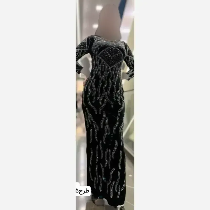 پیراهن ماکسی مجلسی زنانه مخمل نگین دار با چاک بغل سایز 38 تا 46