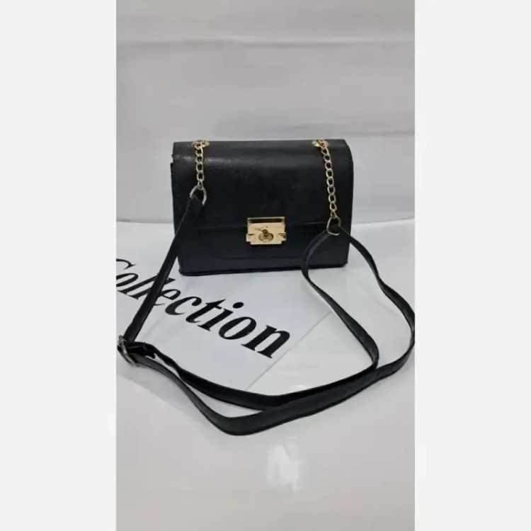 کیف دوشی زنانه چرم مشکی سایز 15 در 18