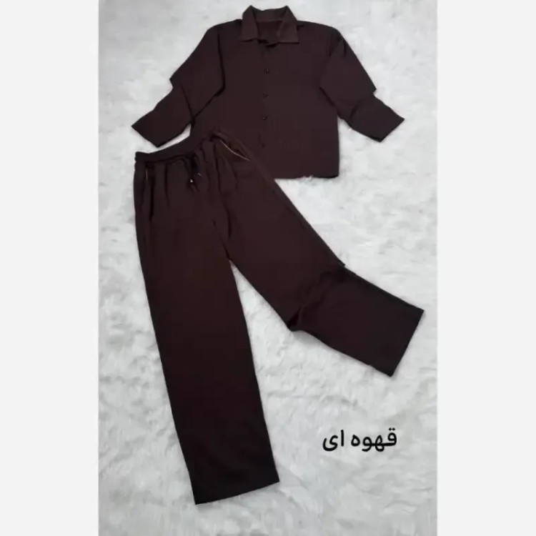 ست پیراهن شلوار مراکشی راه راه جلو دکمه سایز بزرگ
