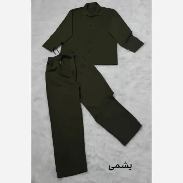 ست پیراهن شلوار مراکشی راه راه جلو دکمه سایز بزرگ