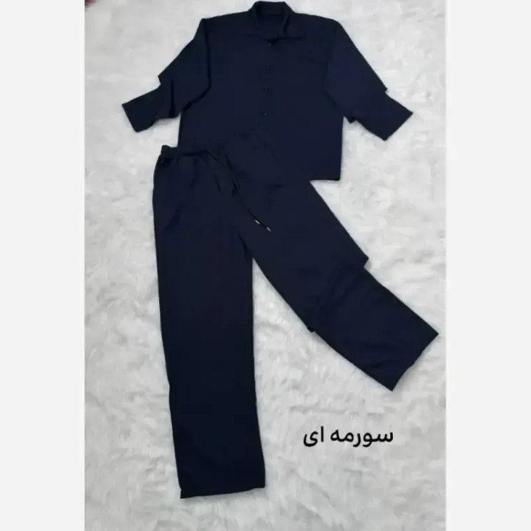 ست پیراهن شلوار مراکشی راه راه جلو دکمه سایز بزرگ
