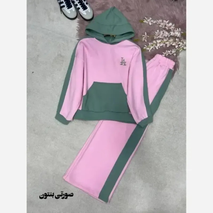 ست هودی شلوار زنانه طرح LA جنس دورس سایز فری 38 تا 46