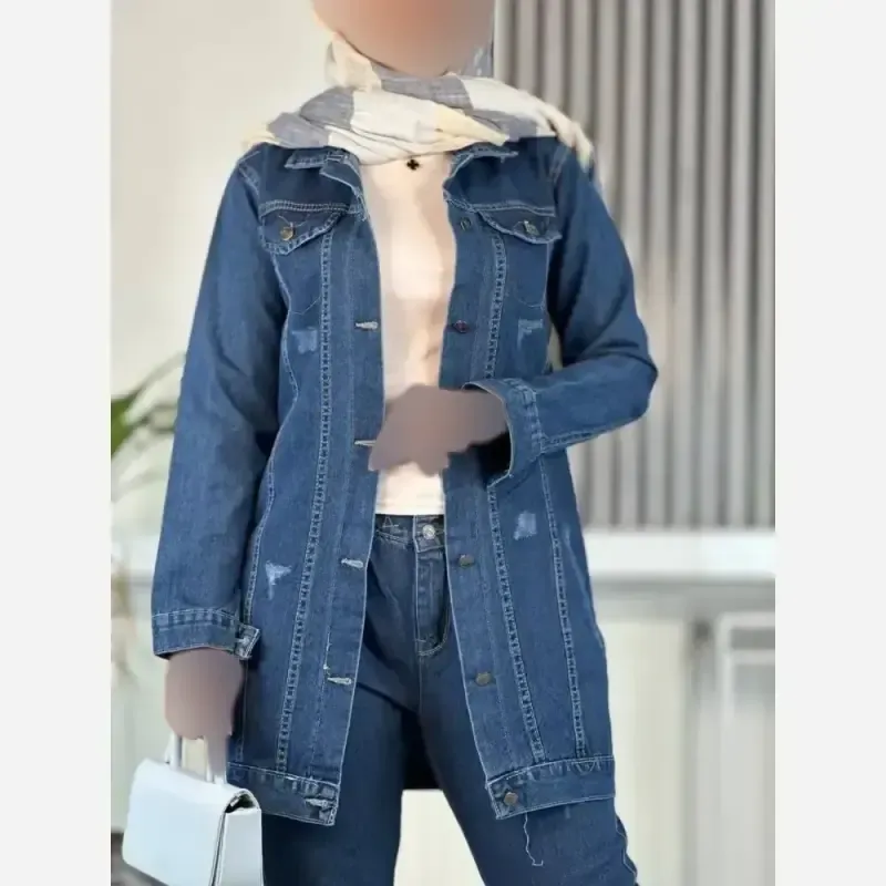 کت جین بلند ضخیم شسته شده و سنگشور شده زنانه