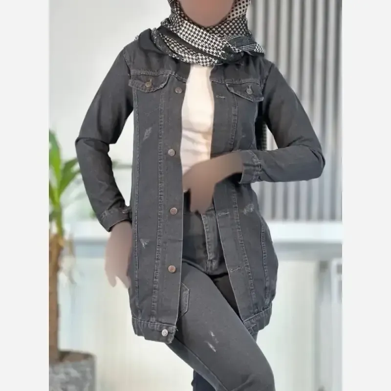 کت جین بلند ضخیم شسته شده و سنگشور شده زنانه