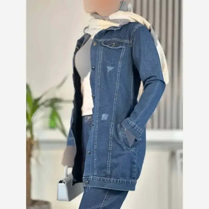 کت جین بلند ضخیم شسته شده و سنگشور شده زنانه