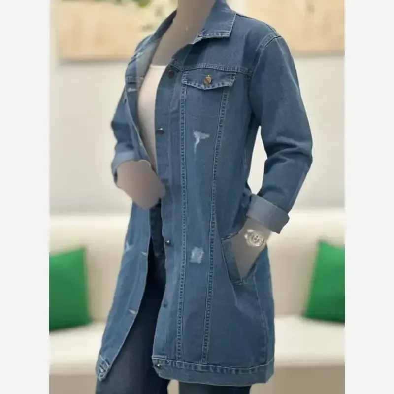 کت جین بلند ضخیم شسته شده و سنگشور شده زنانه