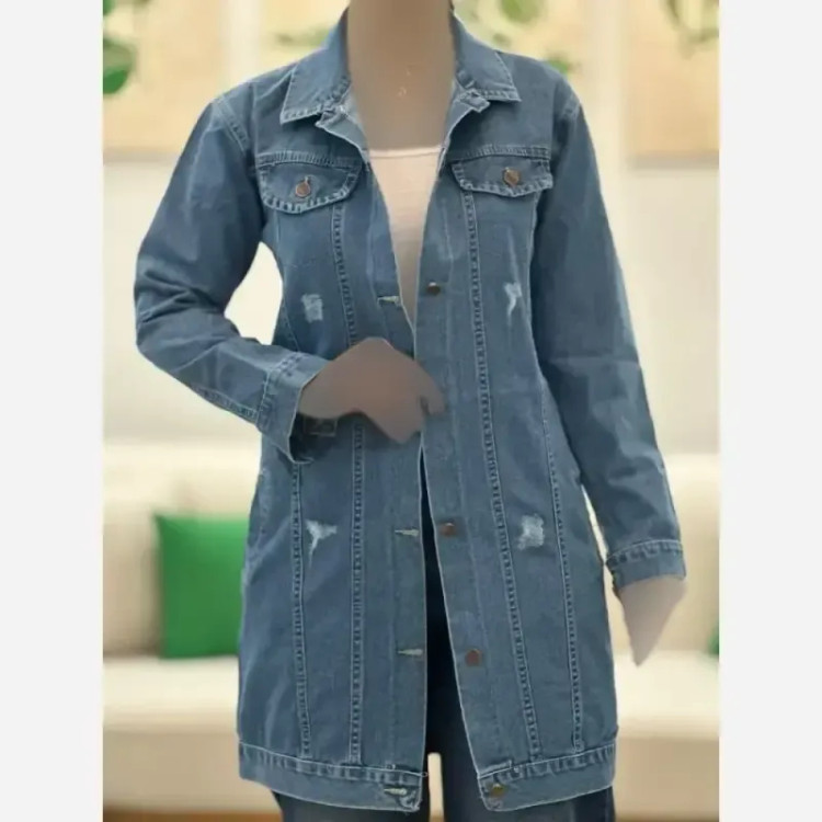 کت جین بلند ضخیم شسته شده و سنگشور شده زنانه