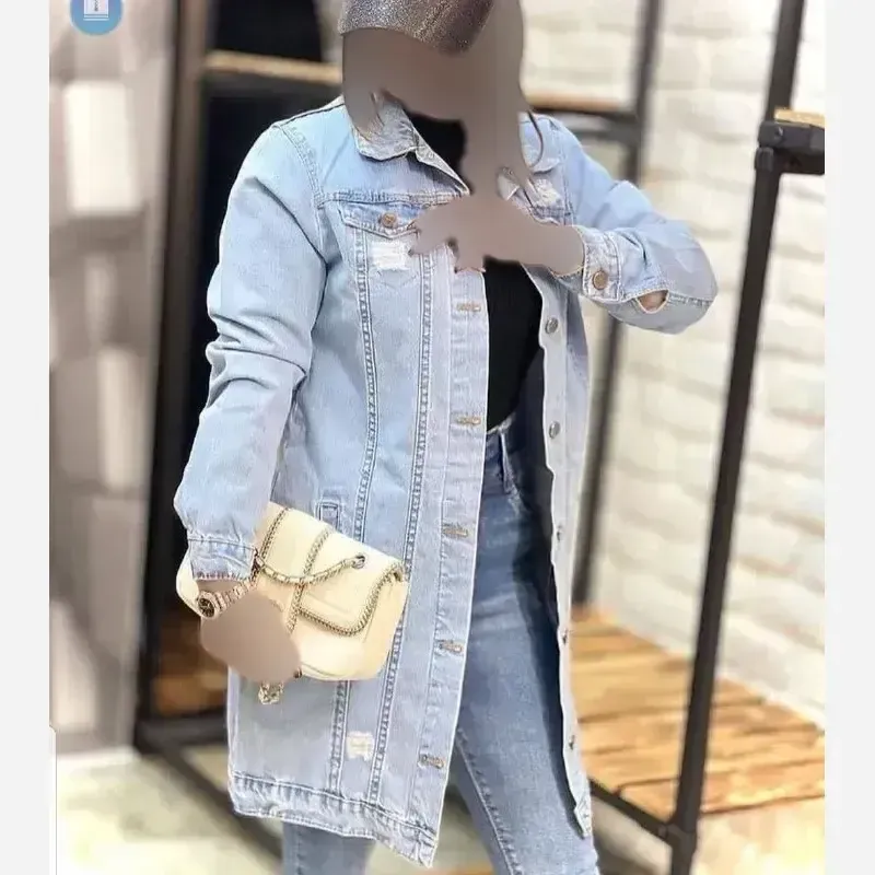 کت جین بلند ضخیم شسته شده و سنگشور شده زنانه