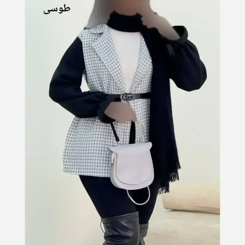 کت پیردوپل پشمی آستین فوتر کمربنددار فری سایز