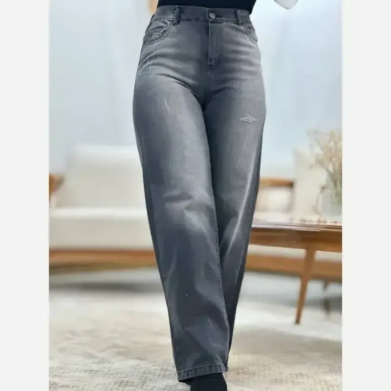 شلوار بگ جین زنانه سنگشور شده