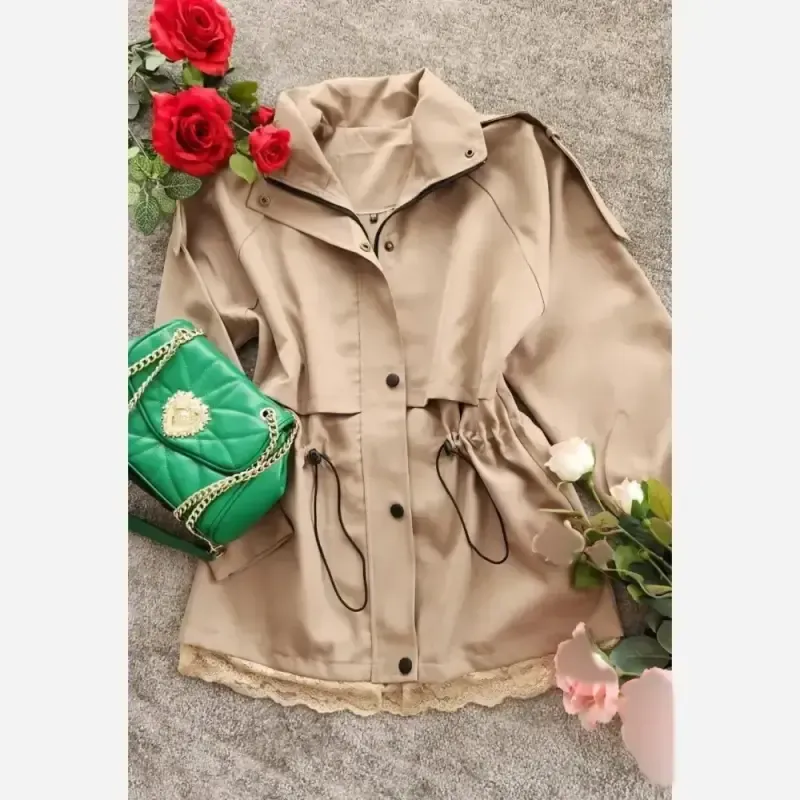 بارونی زنانه مدل پرستو جنس کتان تی سی کمر گت دار