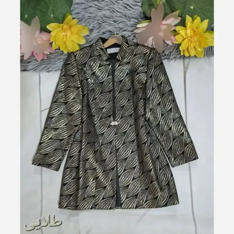 مانتو مجلسی ژاکارد آستردار قزن نگین دار سایز 38 تا 42
