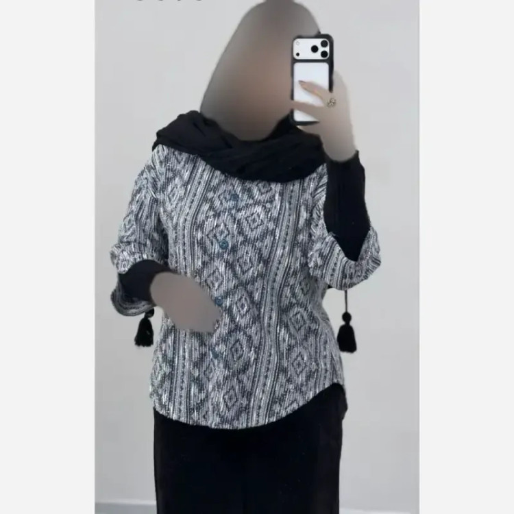 شومیز مراکشی پاییزه آستین سه ربع چاک دار فری سایز