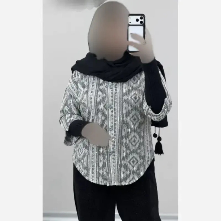 شومیز مراکشی پاییزه آستین سه ربع چاک دار فری سایز