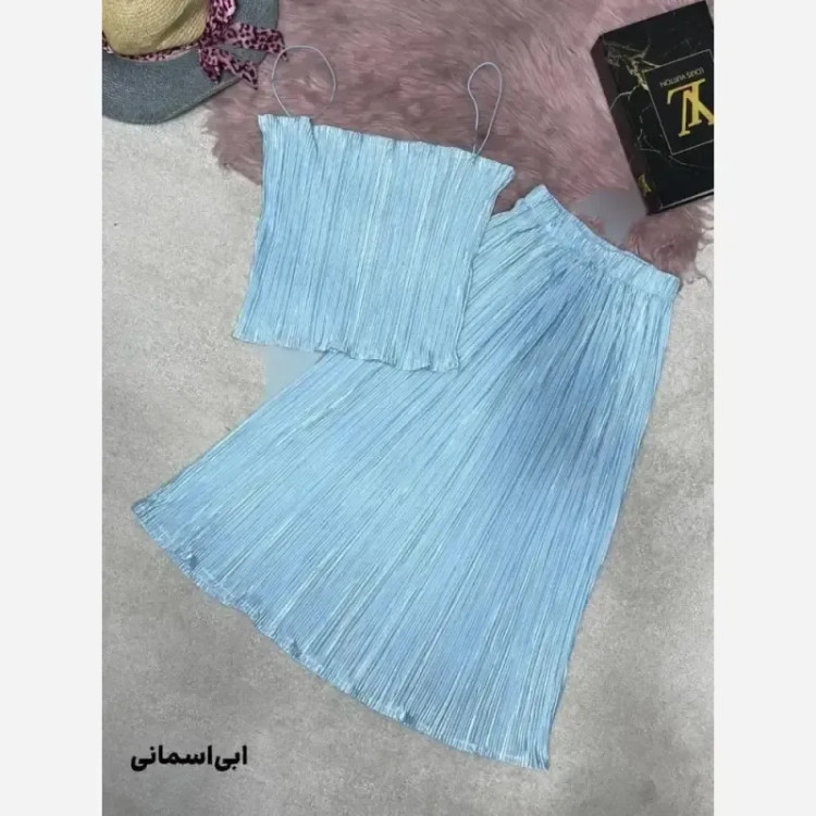 ست ورودی کراپ دامن ساتن پلیسه وارداتی مدل حنا سایز 38 تا 44