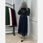 دامن پلیسه گیپور مشکی مجلسی آستردار قد 90 فری سایز