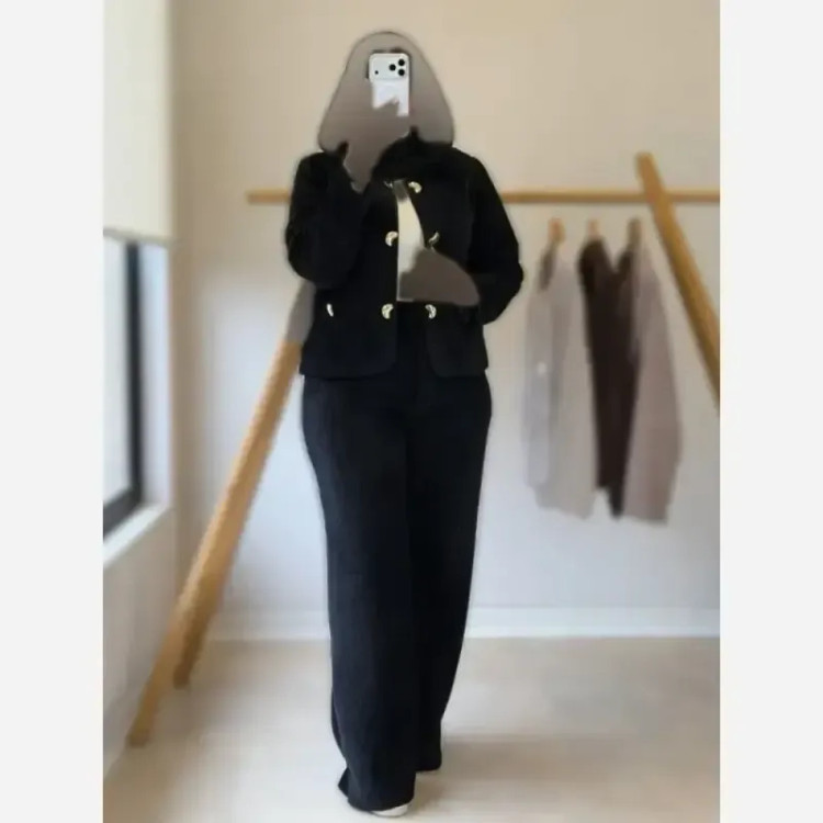 ست کت شلوار زنانه مخمل کبریتی ریز مدل نهال سایز فری تا 46