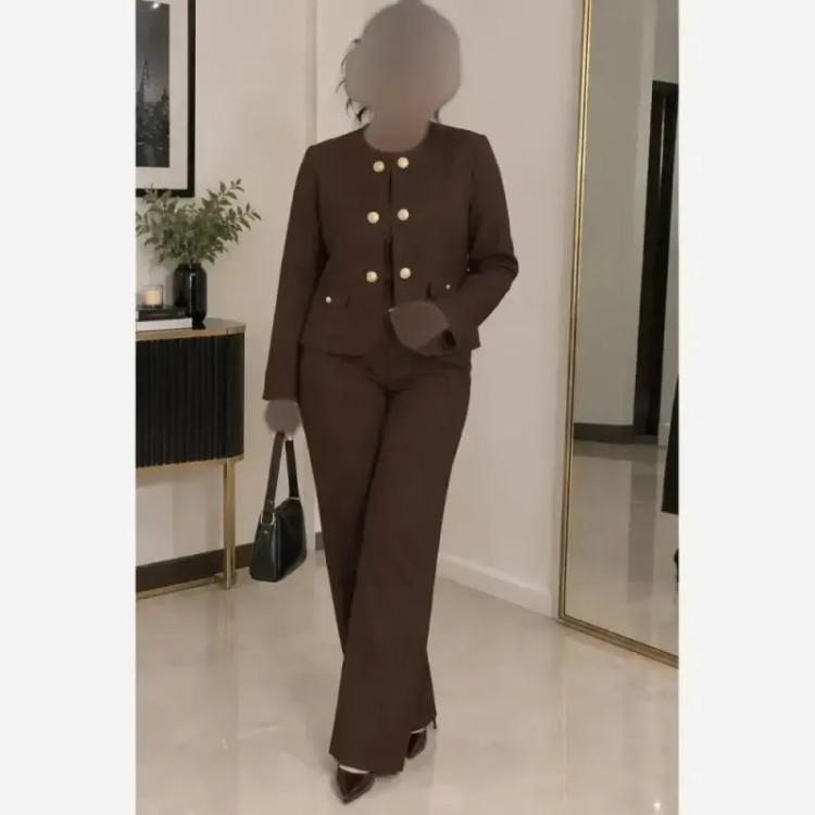 ست کت شلوار زنانه مخمل کبریتی ریز مدل نهال سایز فری تا 46