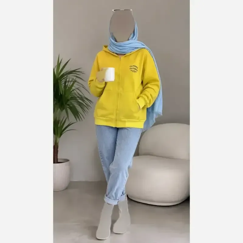 سویشرت کالیفورنیا دورس تو کرکی جیبدار فری سایز