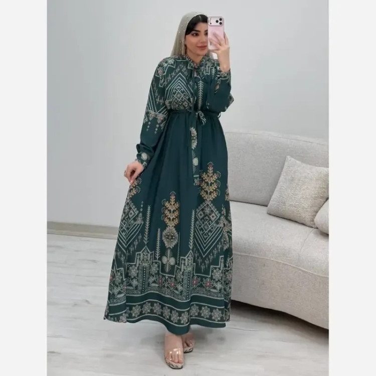 پیراهن ساحلی سنتی زنانه نخی فری سایز سرمهای و کلهغازی