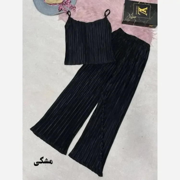 ست فانتزی کراپ شلوار پلیسه ساتن وارداتی فری سایز 38 تا 44