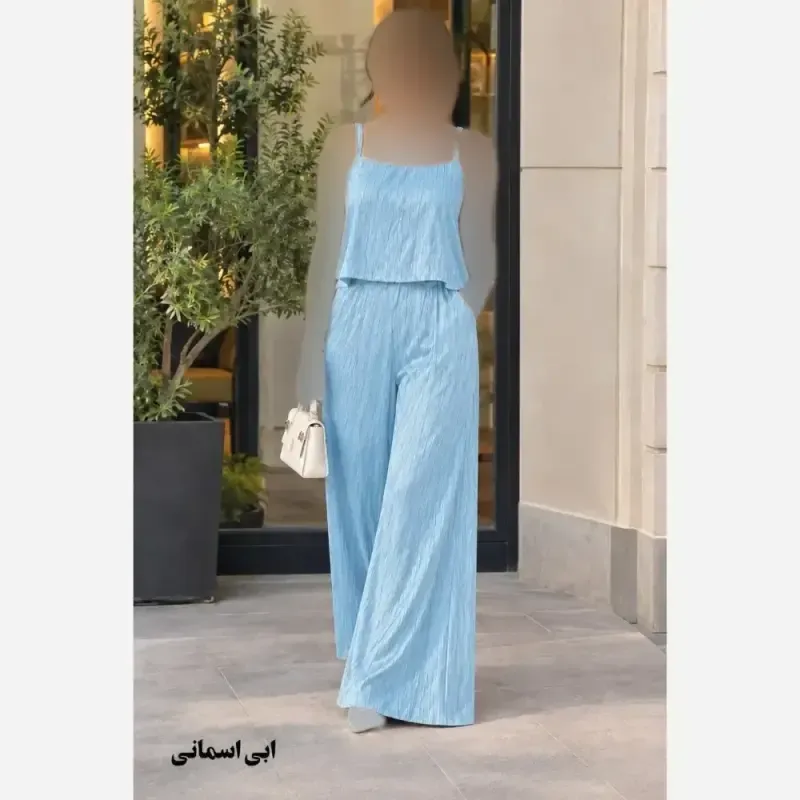 ست فانتزی کراپ شلوار پلیسه ساتن وارداتی فری سایز 38 تا 44