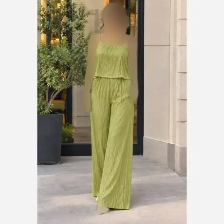 ست فانتزی کراپ شلوار پلیسه ساتن وارداتی فری سایز 38 تا 44