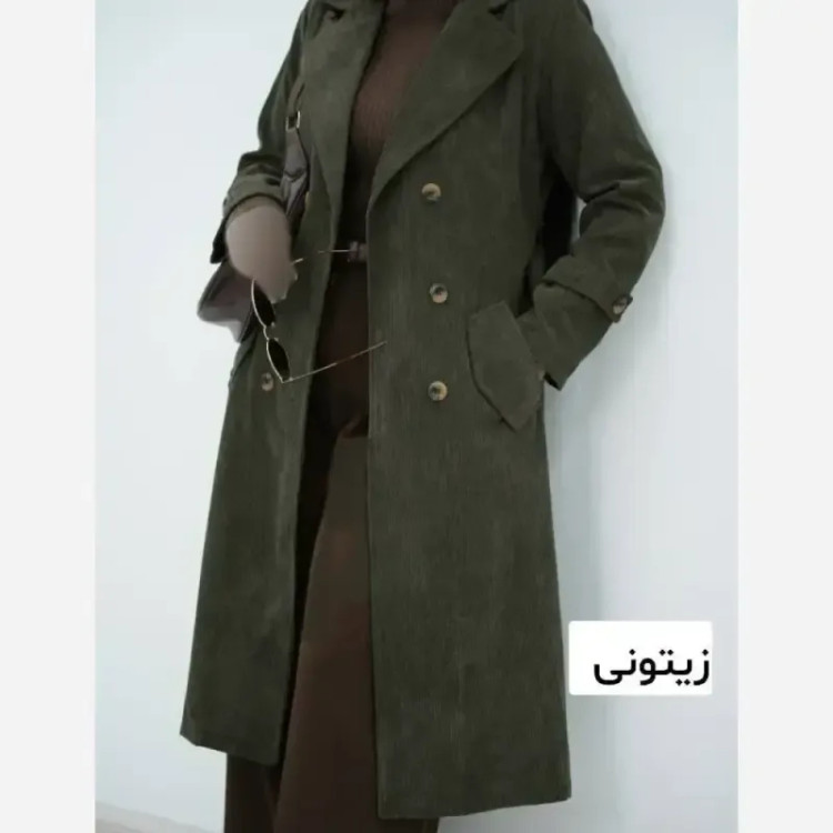 مانتو پاییزه مخمل کبریتی ریز مدل ساناز سایز فری تا 48 جیب دار