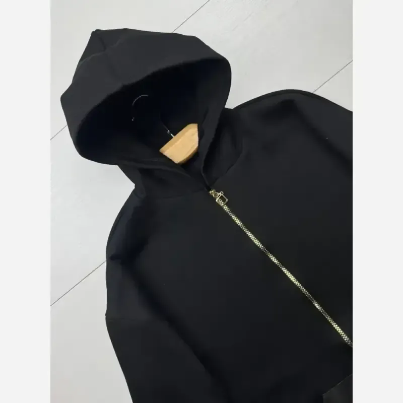 سویشرت دورس توکرکی جیب چرم مشکی فری سایز زنانه و مردانه