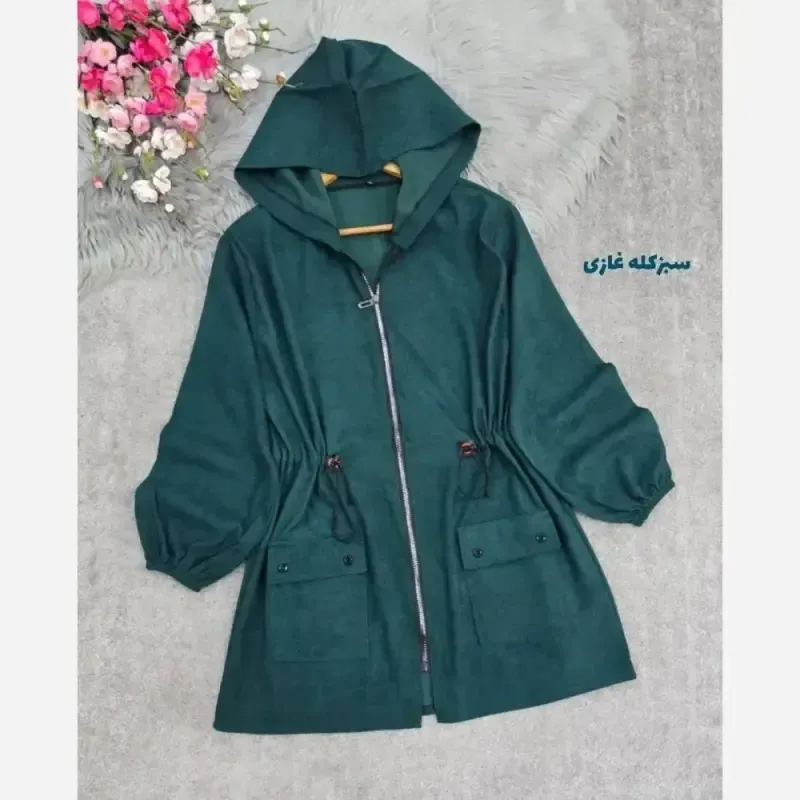 مانتو مخمل کبریتی کلاهدار پاییزه مدل صبا سایزبندی و رنگبندی متنوع