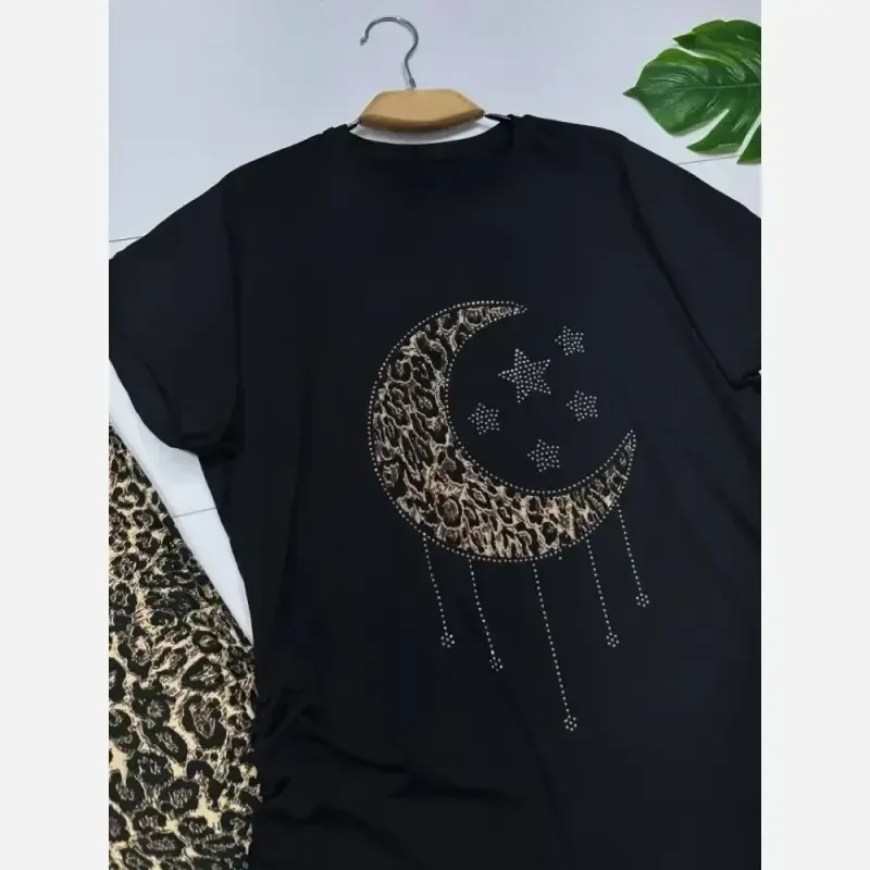 ست بلوز و شلوار زنانه ویسکوز الیزه کش طرح star moon سایز فری سایز