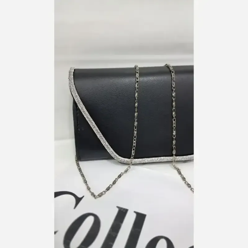 کیف مجلسی چرم شرانگ مشکی رنگ مدل الماس