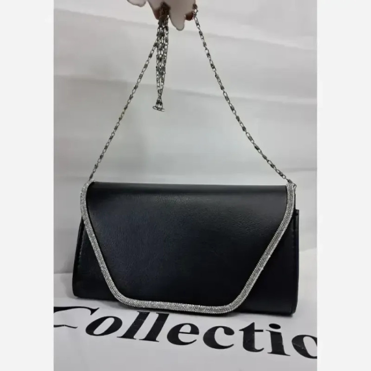 کیف مجلسی چرم شرانگ مشکی رنگ مدل الماس