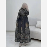 پیراهن ساحلی سنتی فلور نخ درجه یک فری سایز رنگ طوسی و کرم
