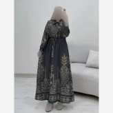 پیراهن ساحلی سنتی فلور نخ درجه یک فری سایز رنگ طوسی و کرم