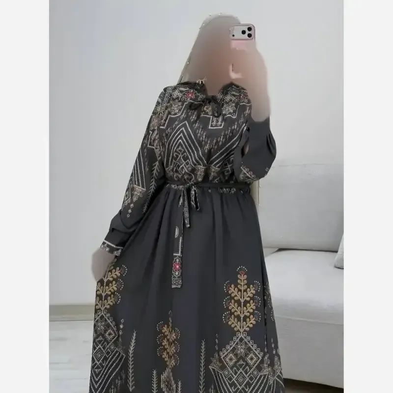 پیراهن ساحلی سنتی فلور نخ درجه یک فری سایز رنگ طوسی و کرم
