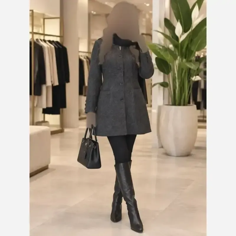 پالتو توییت پشمی زنانه رنگ سرمه ای ضخیم و باکیفیت