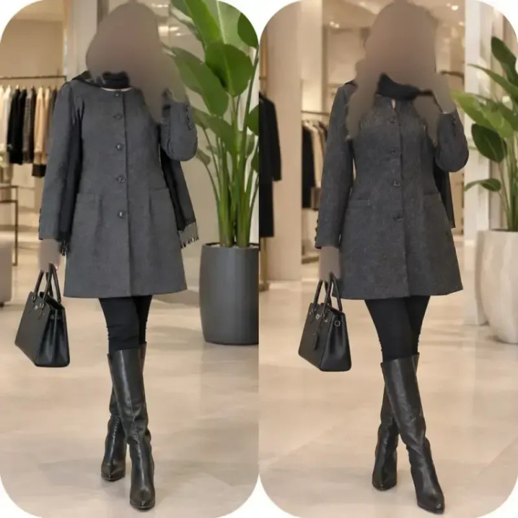 پالتو توییت پشمی زنانه رنگ سرمه ای ضخیم و باکیفیت