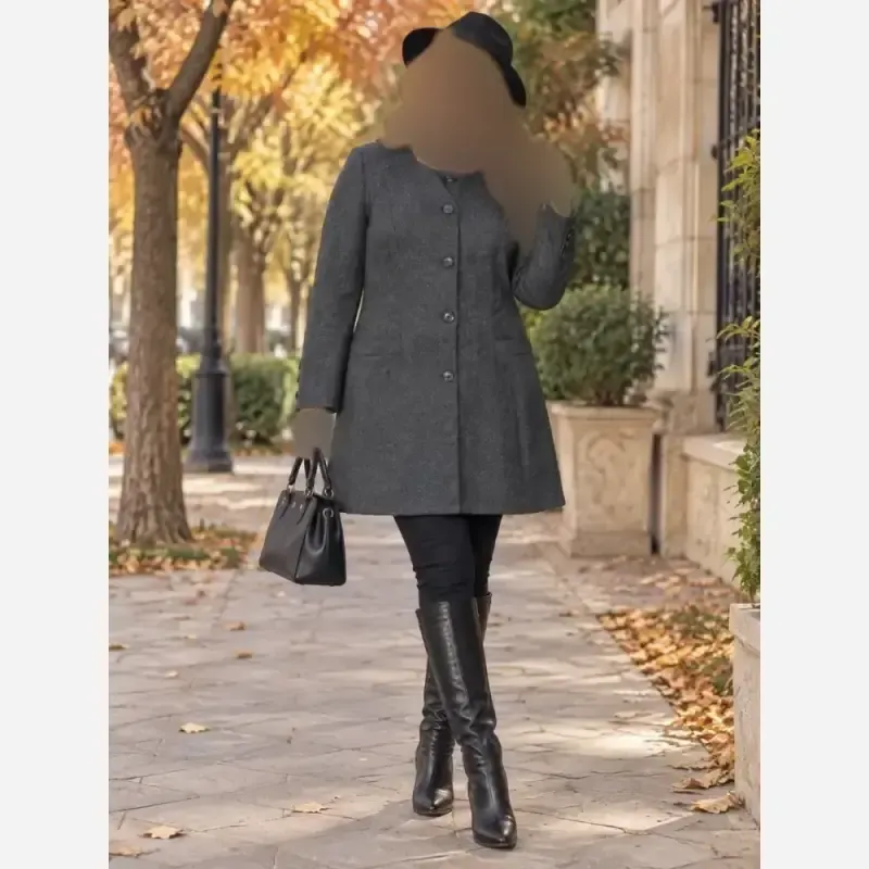 پالتو توییت پشمی زنانه رنگ سرمه ای ضخیم و باکیفیت