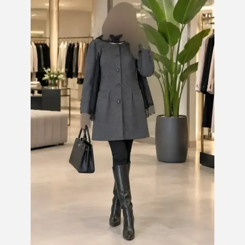 پالتو توییت پشمی زنانه رنگ سرمه ای ضخیم و باکیفیت