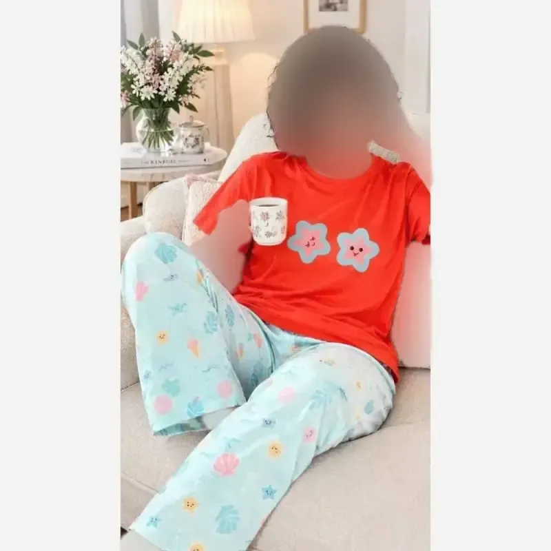 ست تیشرت و شلوار عروسکی قواره بزرگ تیشرت نخ پنبه شلوار بوگاتی فری سایز