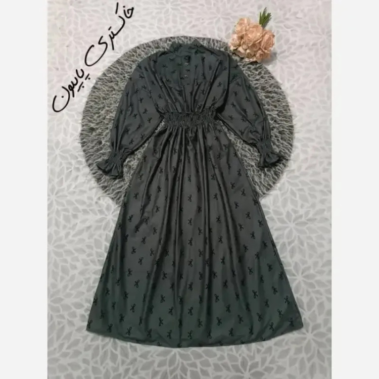 پیراهن پاییزه مخمل شانل یقه ایستاده فری سایز