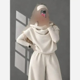 ست شلوار دورس تو کرک ضخیم دو یقه کلاه دار سایز 38 تا 46